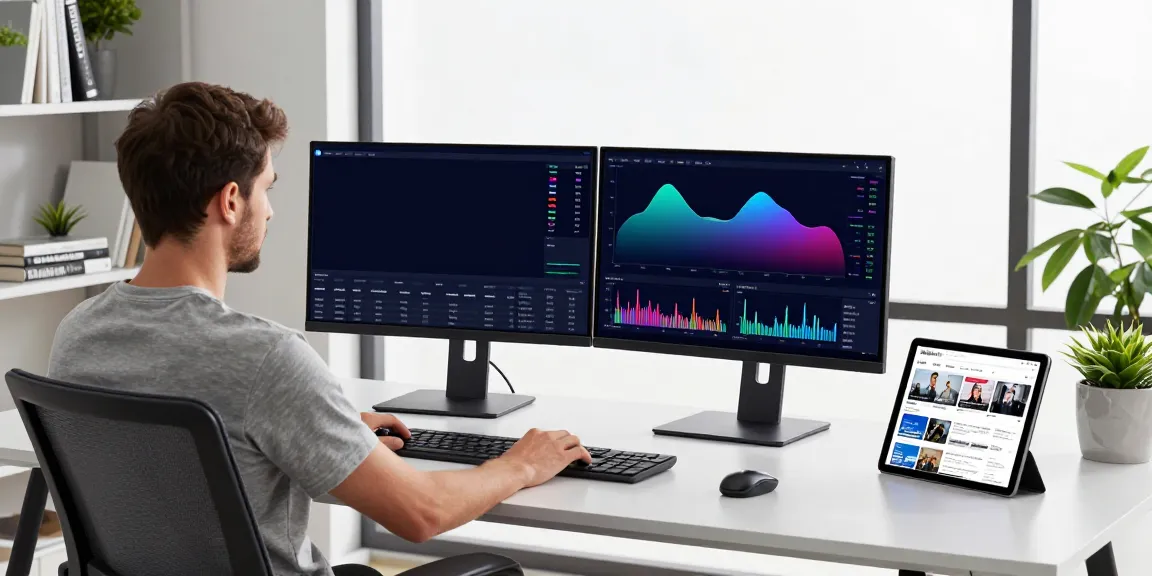 Trader using TradingView with market charts and analysis tools in a modern workspace