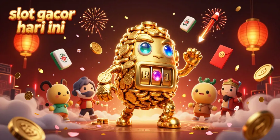 Experience the excitement of slot gacor hari ini with our 3D casino character art showcasing a golden golem and festive elements.