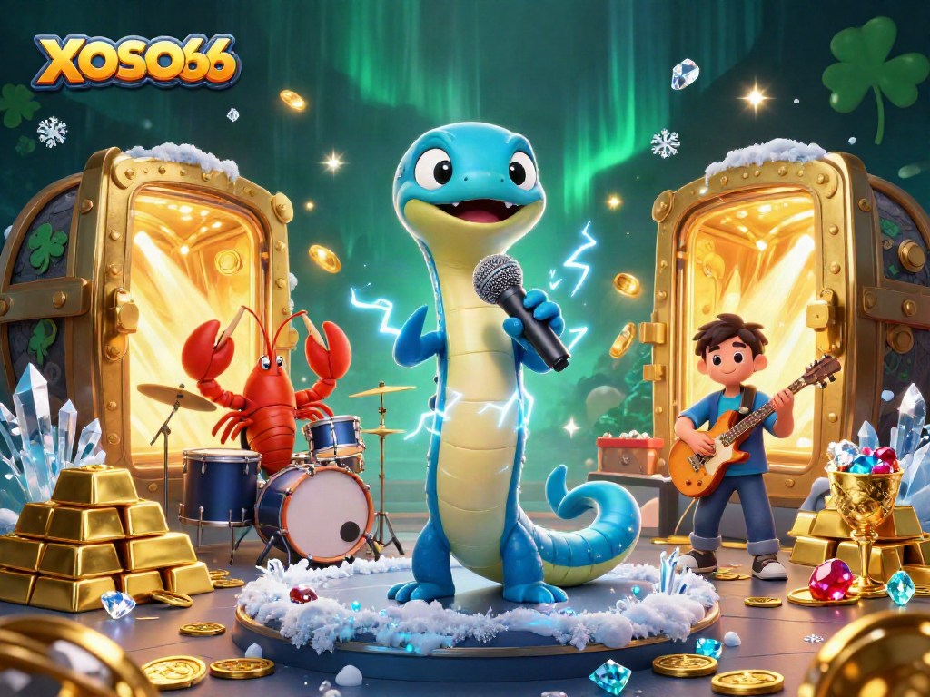 XOSO66 energizes the underwater casino with a musical performance amidst dazzling gems and treasures.