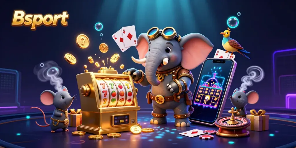 Experience thrilling gameplay with Bsport's steampunk slot machine illustration showcasing dynamic casino action.