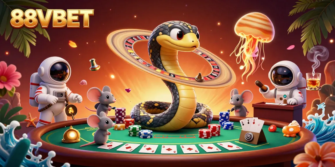 Experience thrilling gameplay at 88VBET with cosmic gaming scenes of roulette and poker.