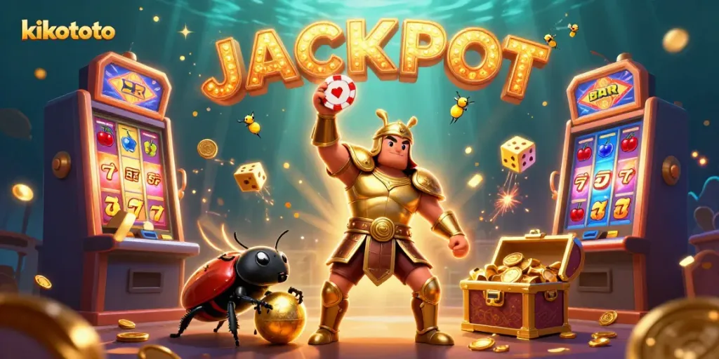 Engage with kikototo's vibrant jackpot theme featuring cartoon characters and casino elements.