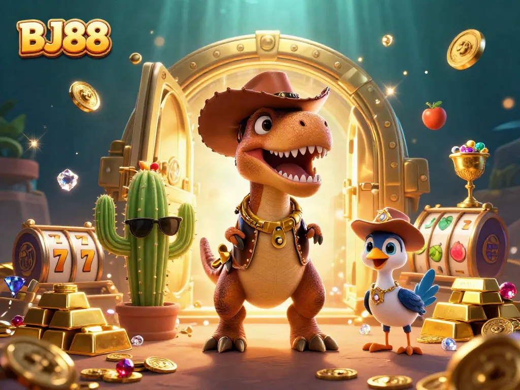 Experience ultimate fun at BJ88 with vivid casino adventures in this vibrant illustration.
