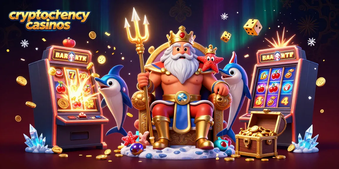 Engage in vibrant cryptocurrency casinos with Neptune and casino elements in a dynamic 3D scene.