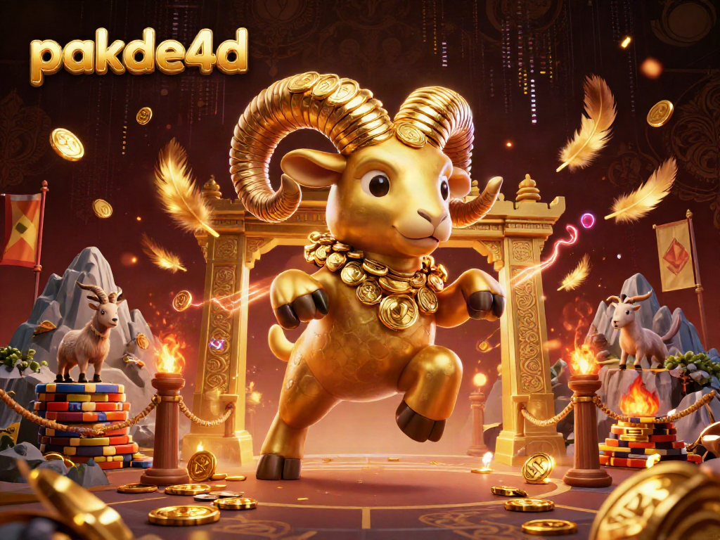 Experience pakde4d, featuring an epic 3D golden ram charging through a dazzling casino scene.