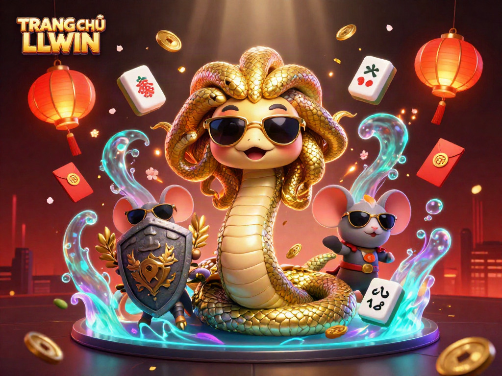 Experience TRANG CHỦ LLWIN with a vibrant 3D illustration showcasing gambling elements and lively characters.