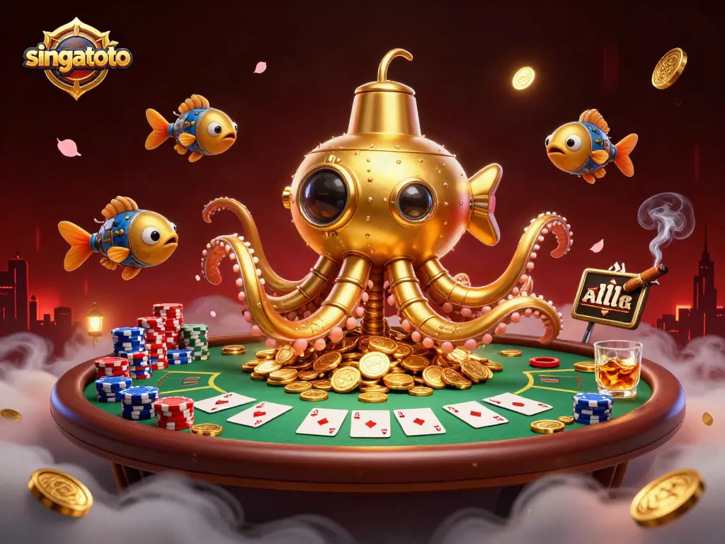 Join the thrilling adventure at singatoto with a golden kraken submarine and poker excitement!