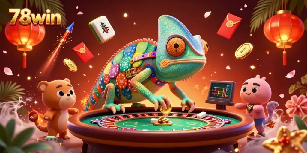 Experience thrilling gaming with 78win, featuring a vibrant casino scene filled with action and excitement.