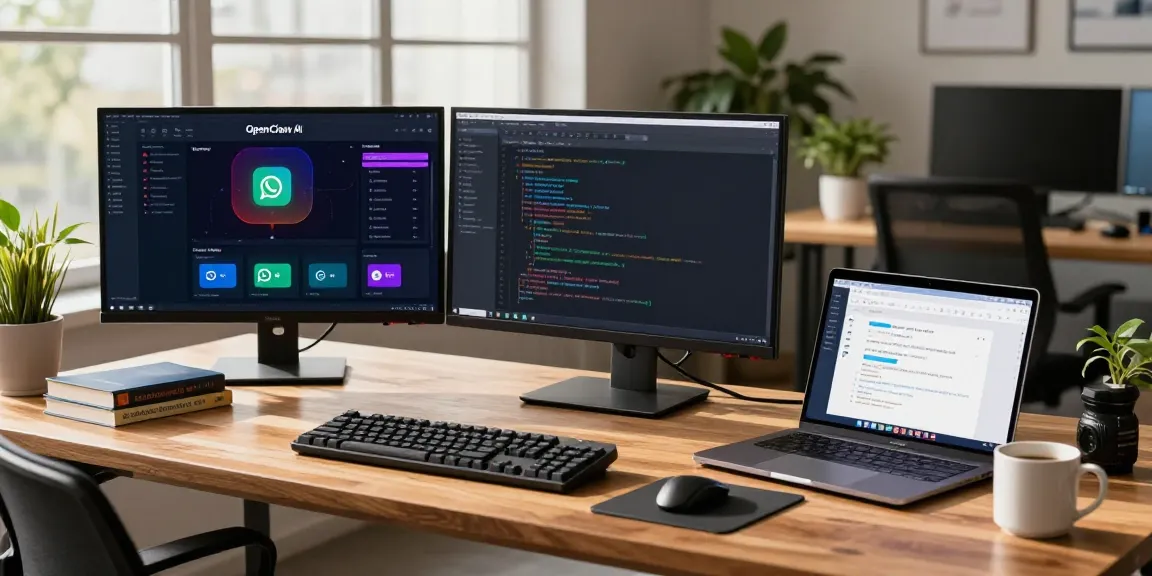 Developer configuring OpenClaw AI on dual monitors in a modern workspace.