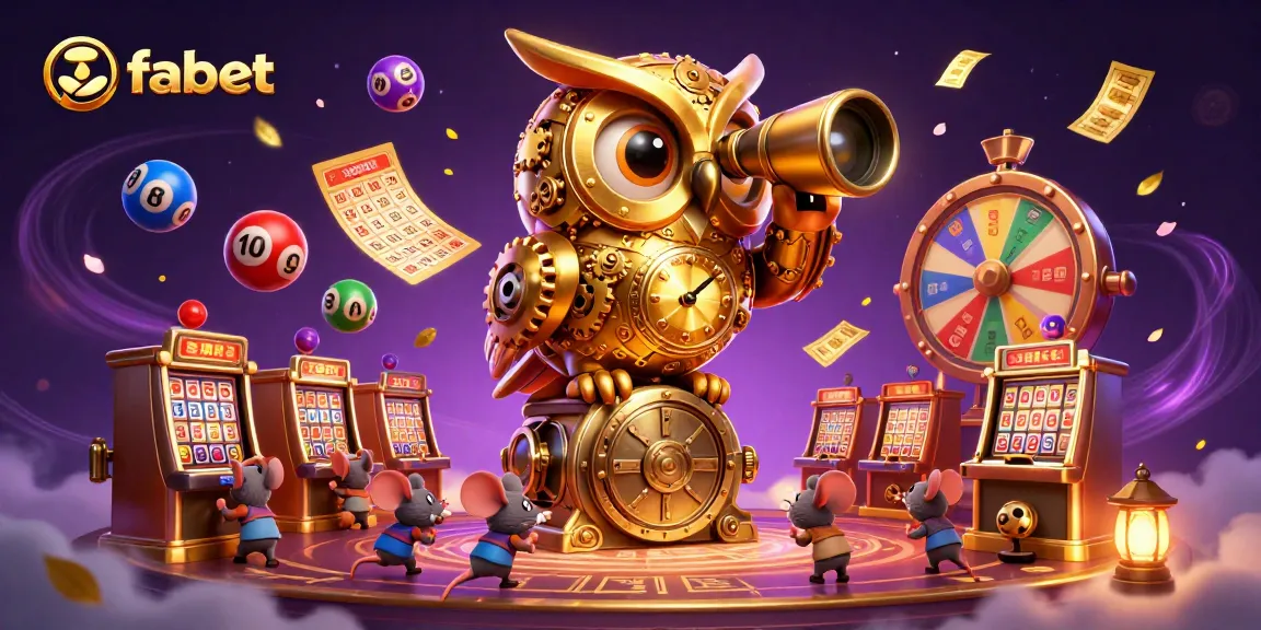 Experience the fabet casino magic with a dynamic scene featuring a golden owl and lively gaming elements.