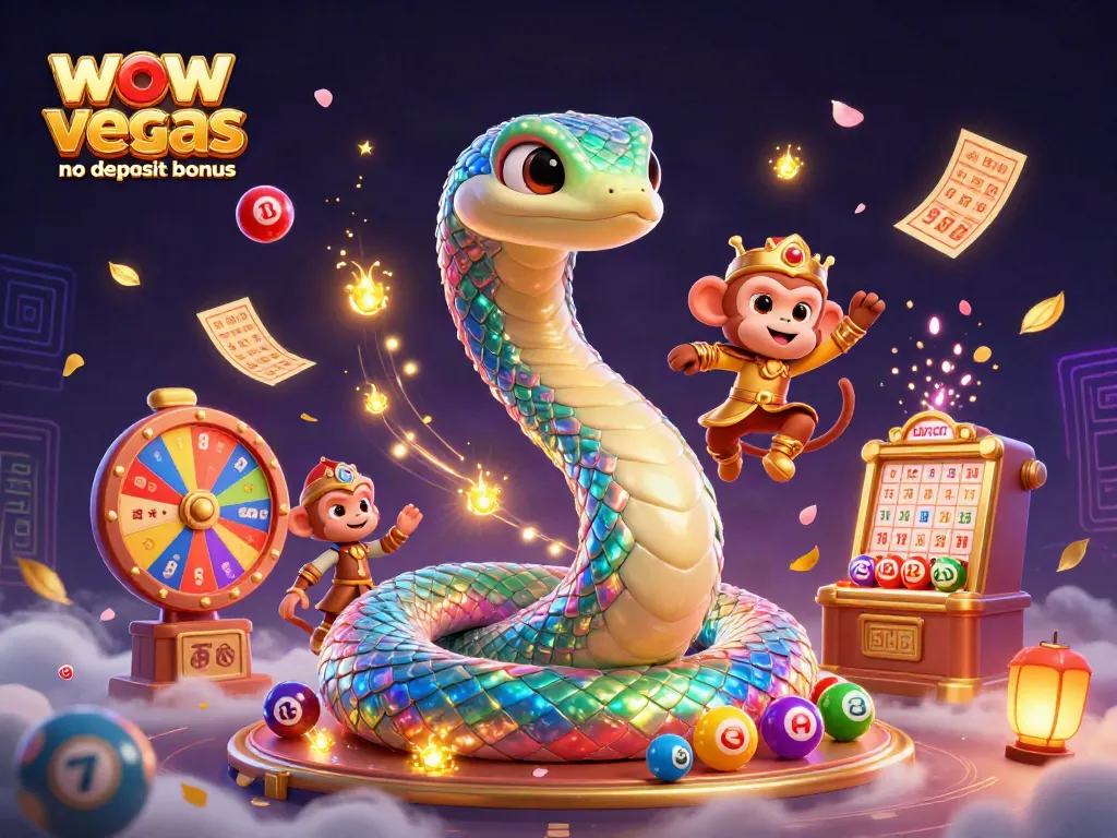 Engage with the wow vegas no deposit bonus through vibrant casino scenes featuring a rainbow serpent and monkey king.
