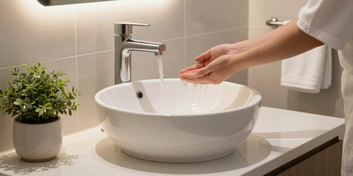 A sophisticated Wudu basin design, showcasing elegant solid surface material in a serene restroom setting.