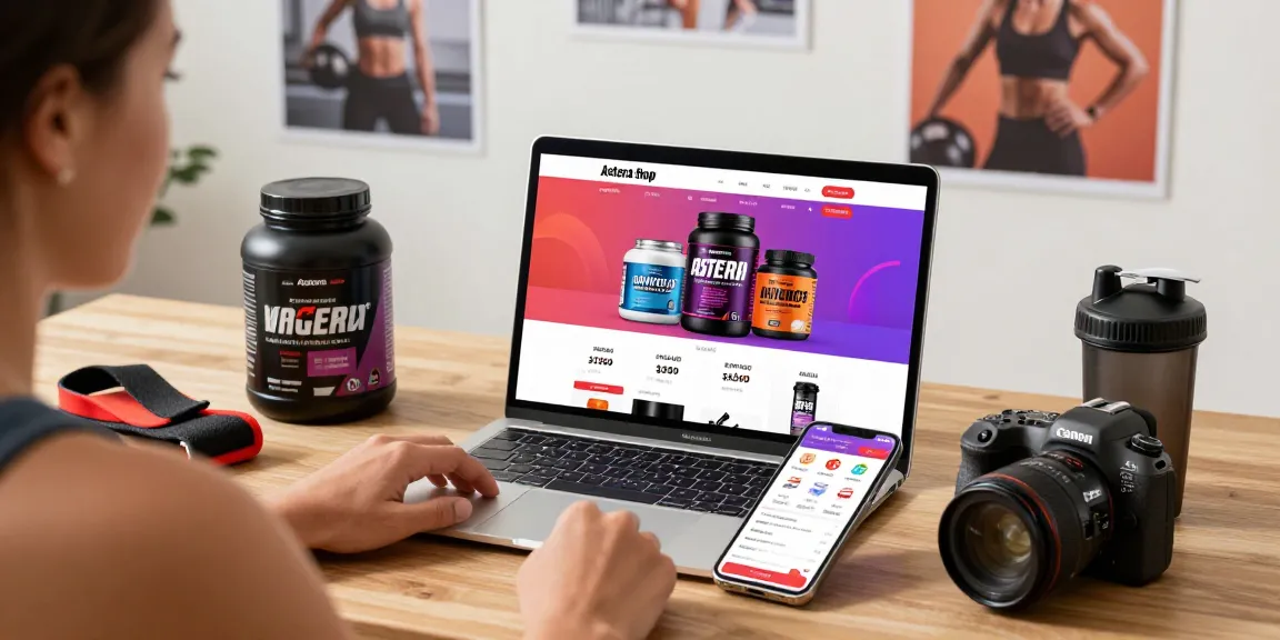 Browsing Astera Shop for fitness supplements and steroids in a vibrant e-commerce environment.