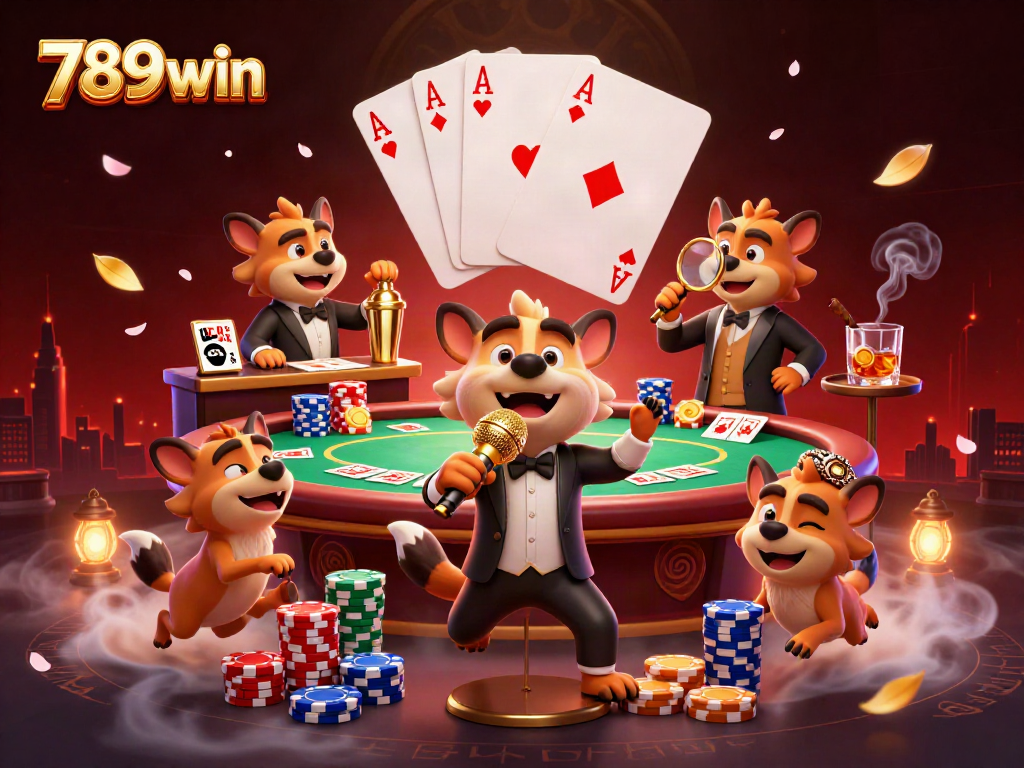 Experience the vibrant comedy casino scene of 789win with animated hyenas and game elements.