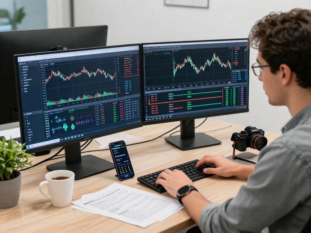 在TradingView官网上,交易者通过双显示器追踪市场动态,营造专业交易环境。