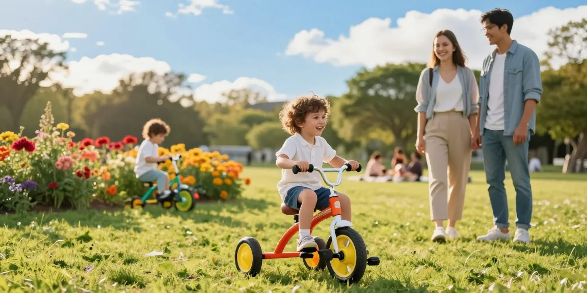 Explore the joy of best kids tricycles with children riding in a sunny park.