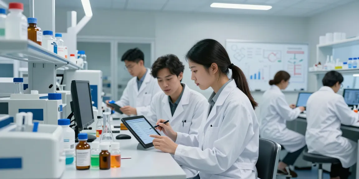 Research team analyzing high-purity peptides and SARMs at Swiss Chems laboratory.