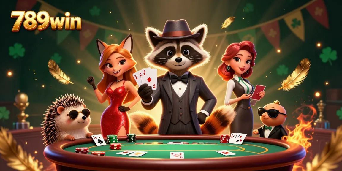 Win big at 789win with captivating casino characters enjoying a royal flush in a vibrant setting.