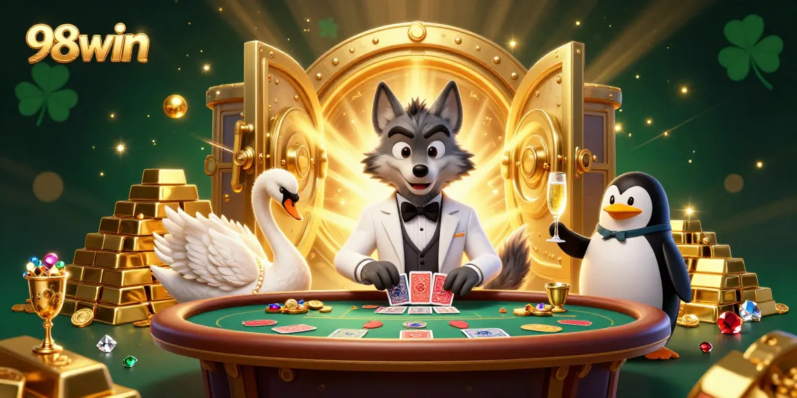 Experience thrilling baccarat action at 98win with stylish characters and lavish golden treasures.