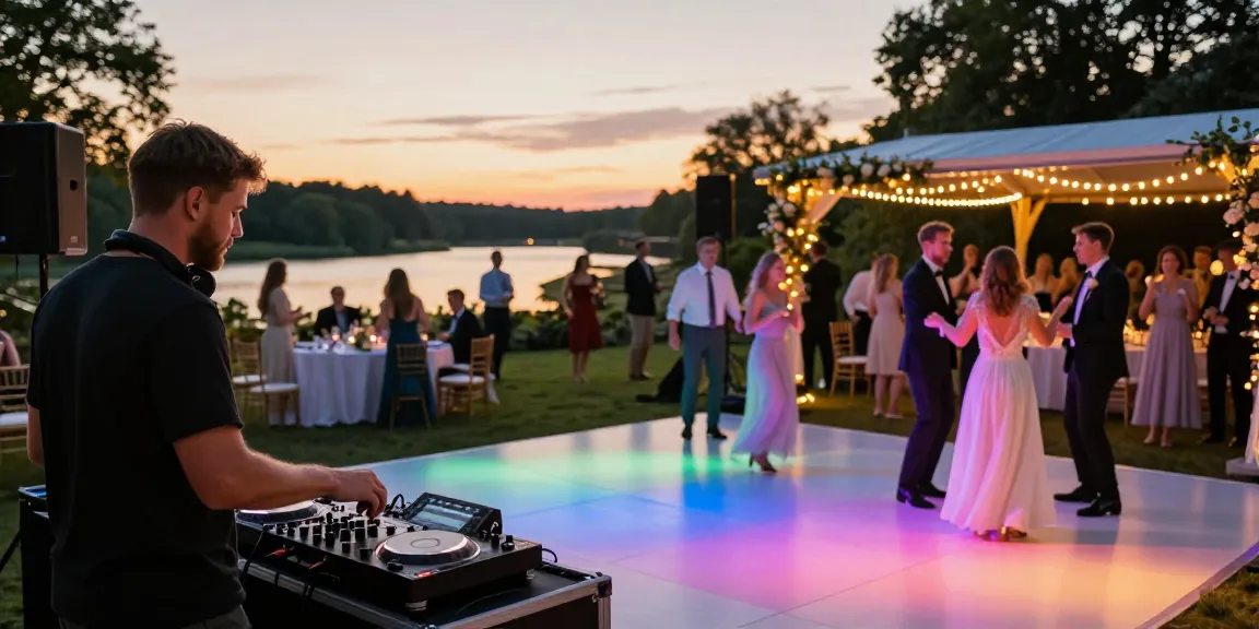 Hochzeit DJ Brandenburg: DJ Heckle sorgt für festliche Stimmung mit bunten Lichtern und tanzenden Gästen.