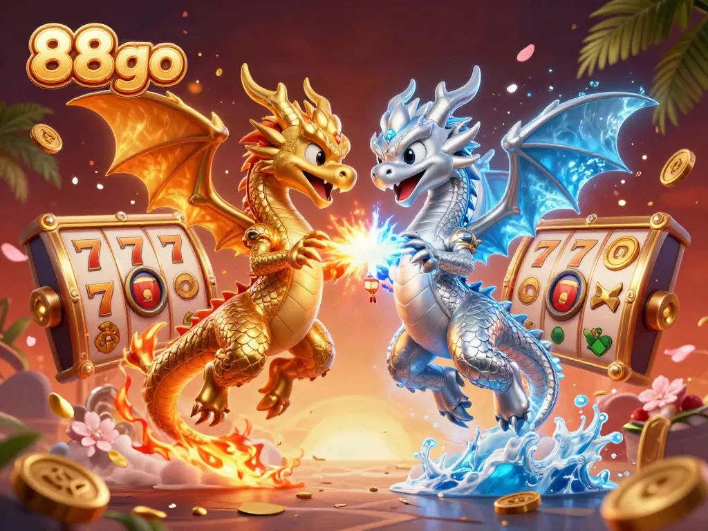 Engage in thrilling gameplay with 88go's vibrant slot game scene featuring golden dragons and lucky charms.