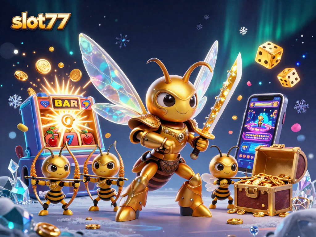 Spin and win at Slot777 with a golden jackpot explosion, colorful game elements, and exciting characters!