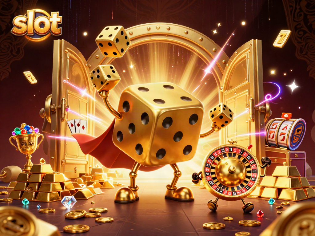 Spin the slot machine and win with this vibrant 3D casino illustration.
