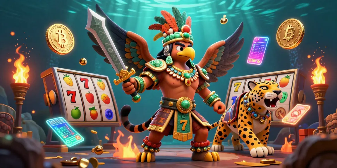 Dewalive warriors celebrate wins among vivid slots and crypto coins in a thrilling casino scene.