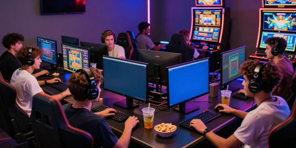 Exciting gaming scene showcasing players enjoying king999 online slots in a vibrant, modern environment.