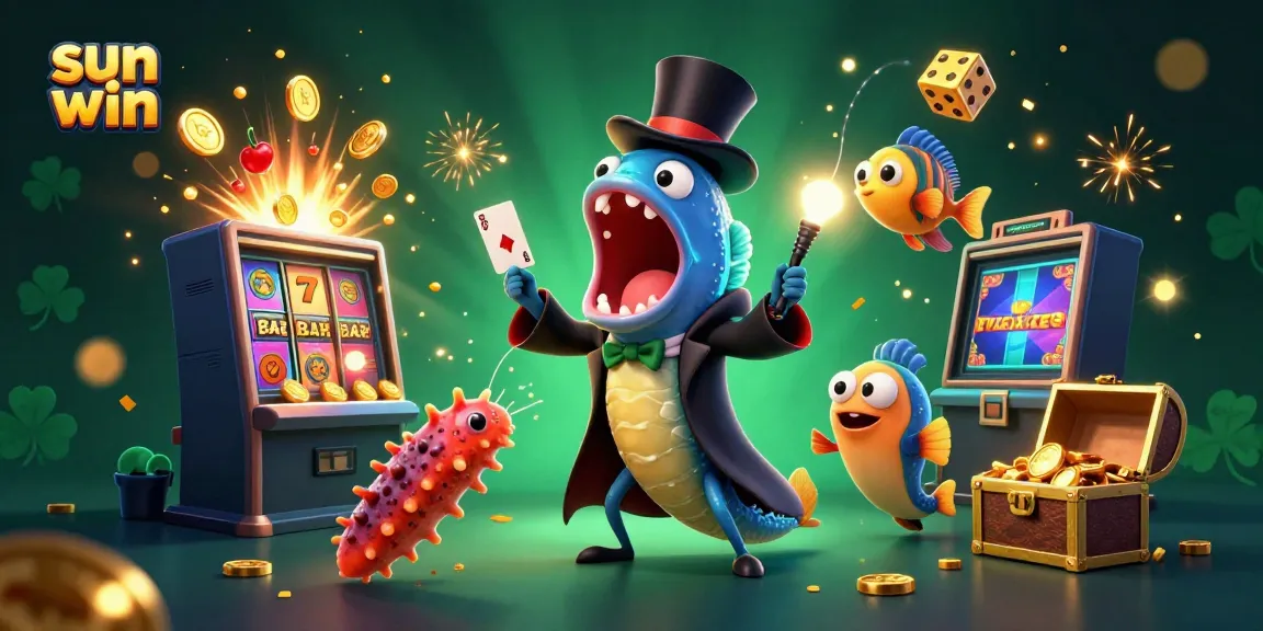 Experience thrilling gameplay with sun win as creatures perform magic tricks among vibrant jackpot symbols.
