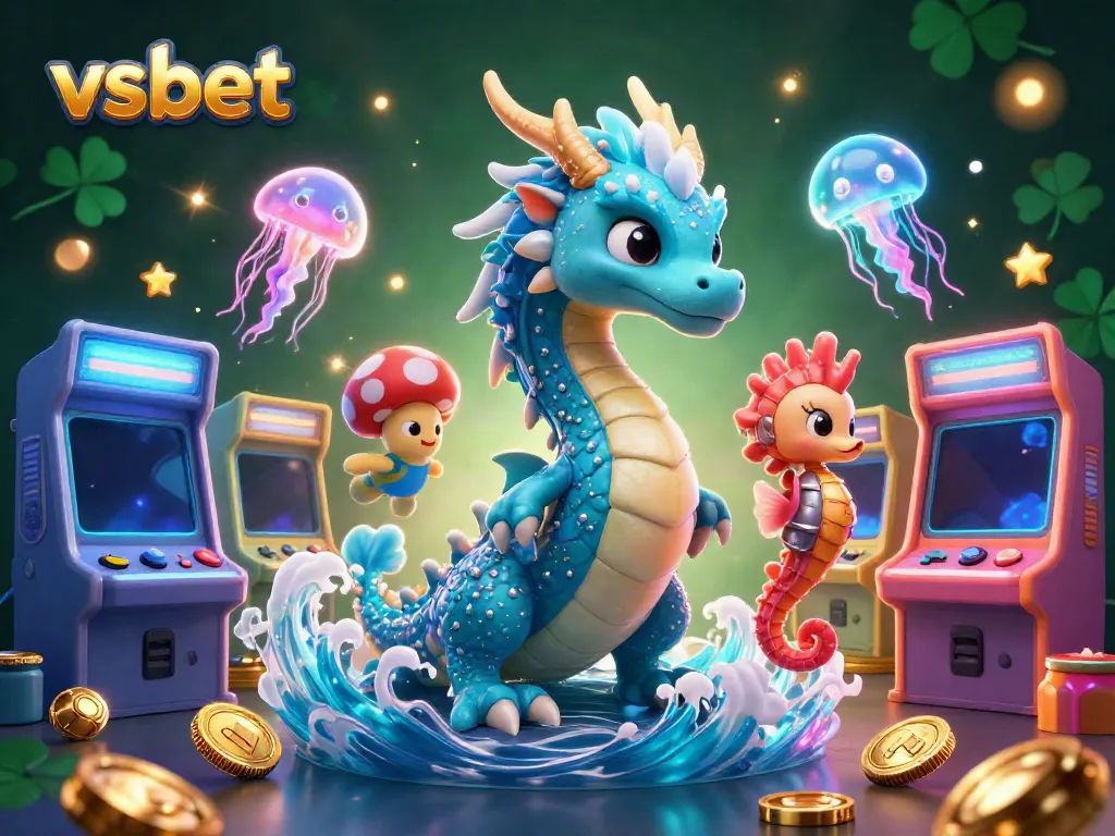Experience thrilling gaming with vsbet's vibrant casino scene featuring colorful dragons and gems.