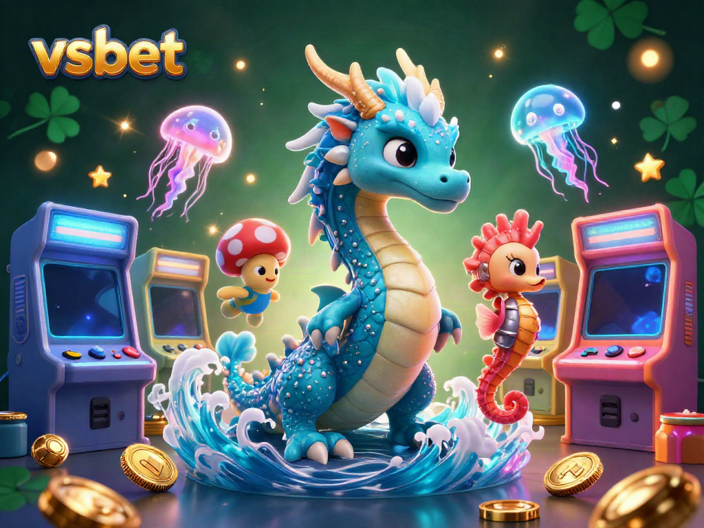 Experience thrilling gaming with vsbet's vibrant casino scene featuring colorful dragons and gems.