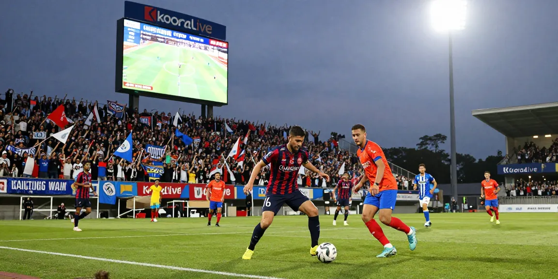 Exciting football match showcasing live action on kooralive with players and cheering fans.