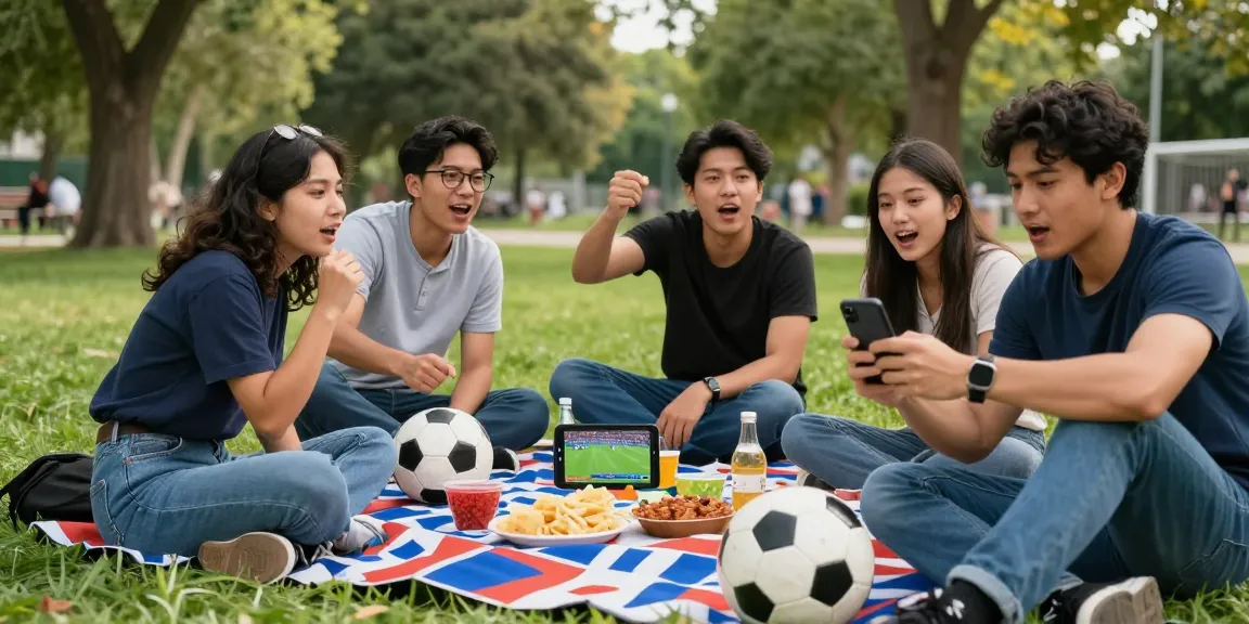 Experience the excitement of sports with رابط كورة لايف الحصري لمشاهدة المباريات, friends enjoying a live football match outdoors.